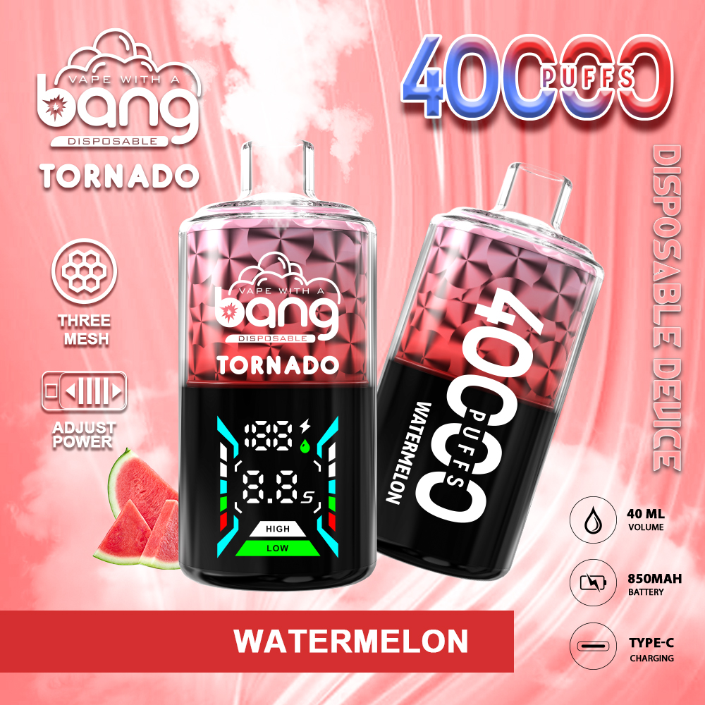 vapepod.cn Bang Tornado 40K(40000) Puffs Large Smoke DTL Smart LED Display 0% 2% 3% 5% Nicotine 40mL E-liquid Disposable Vape