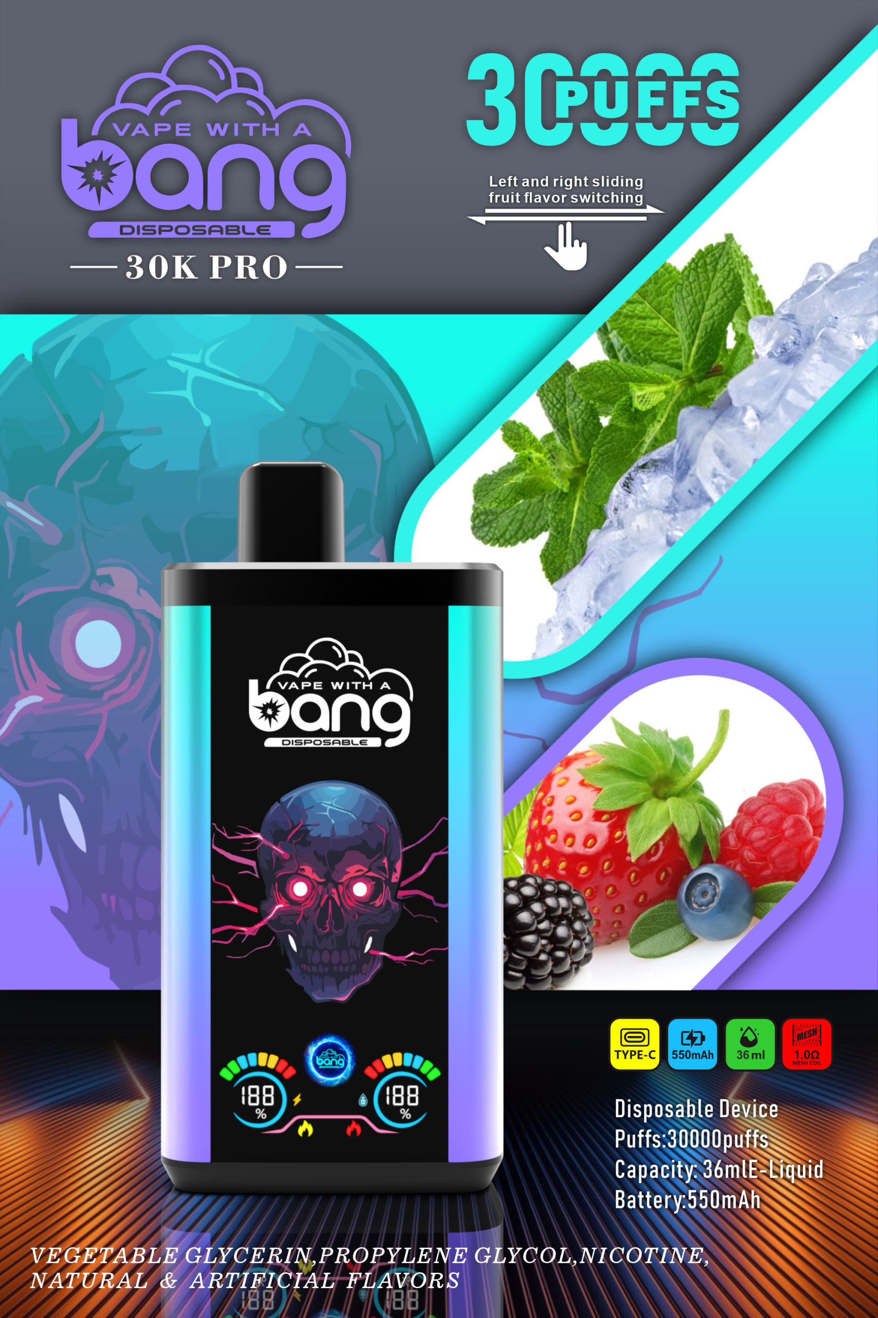 vapepod.cn Bang 30K(30000) Puffs PRO Dual Flavor Screen Display 36ml E-liquid 0% 2% 3% 5% Nicotine Disposable Vape