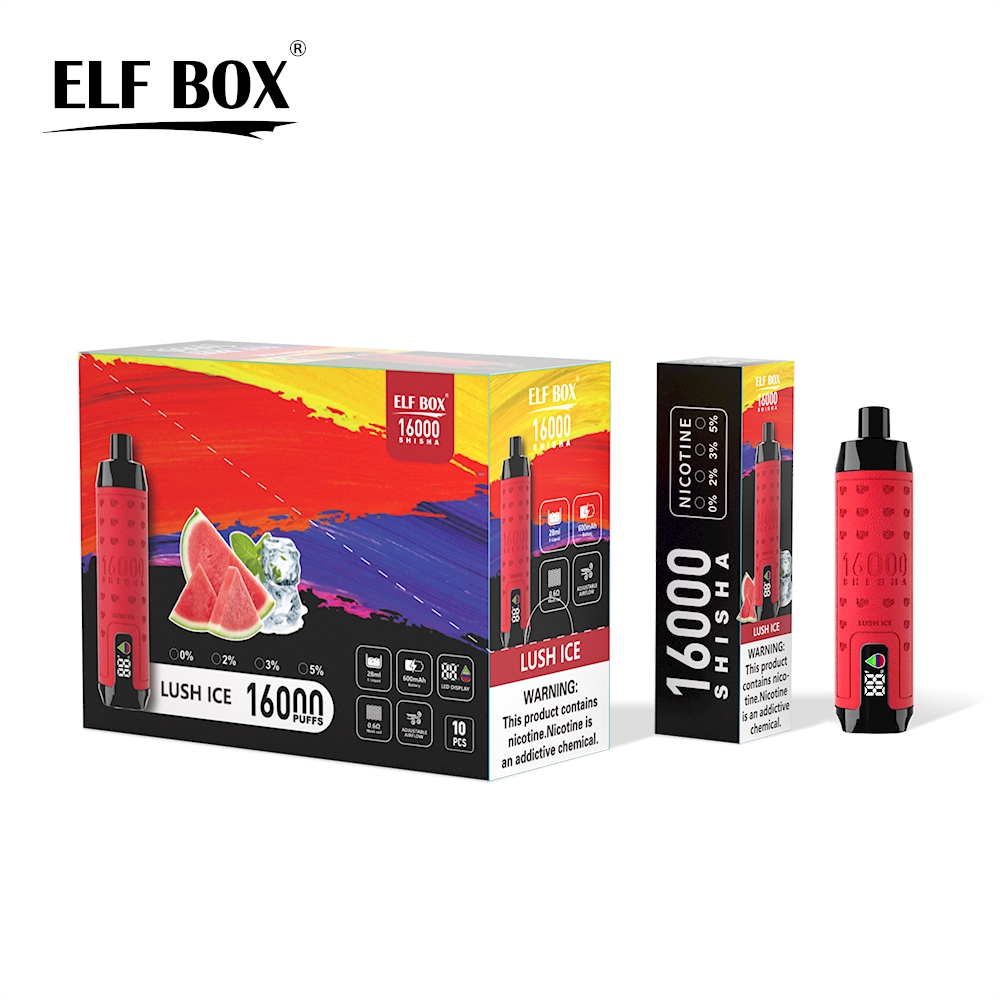 vapepod.cn ELF BOX SHISHA 16000(16K) Puffs 28ml e-liquid 0% 2% 3% 5% Nicotine LED Display Type-C rechargeable Leather Disposable Vape Pen