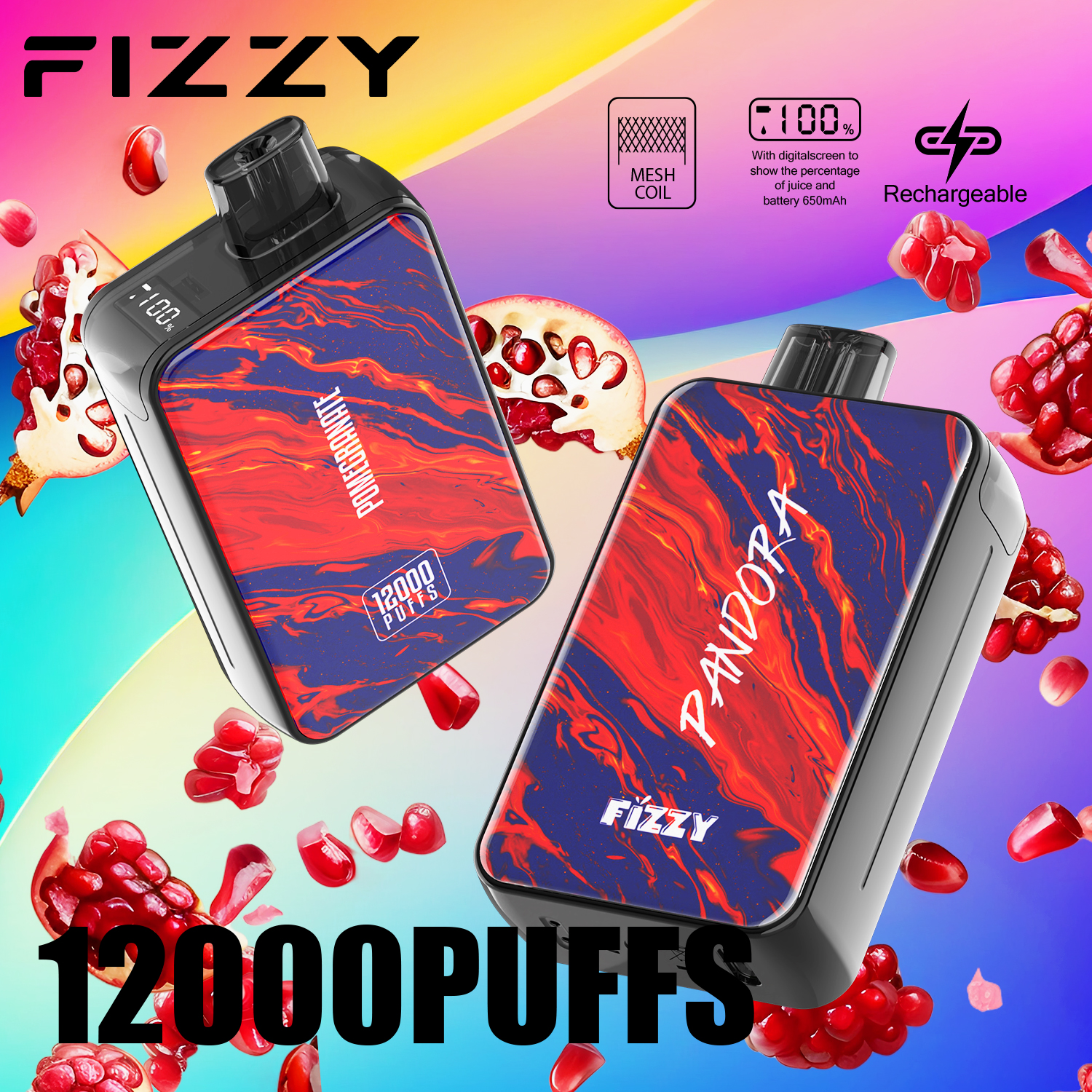 vapepod.cn Fizzy Pandora 12K(12000) Puffs 20ML E-Liquid Mesh Coil 650mAh battery Disposable Vape