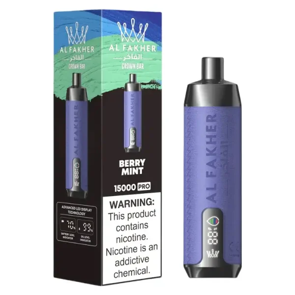 AL Fakher Crown Bar 15K Pro 15000 Puffs 2% 5% Nicotine 18 ML of E-liquid Battery and Ejuice Display Battery Rechargeable (Type-C) Disposable Vape