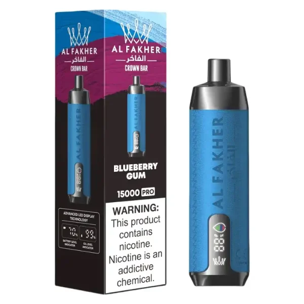 AL Fakher Crown Bar 15K Pro 15000 Puffs 2% 5% Nicotine 18 ML of E-liquid Battery and Ejuice Display Battery Rechargeable (Type-C) Disposable Vape