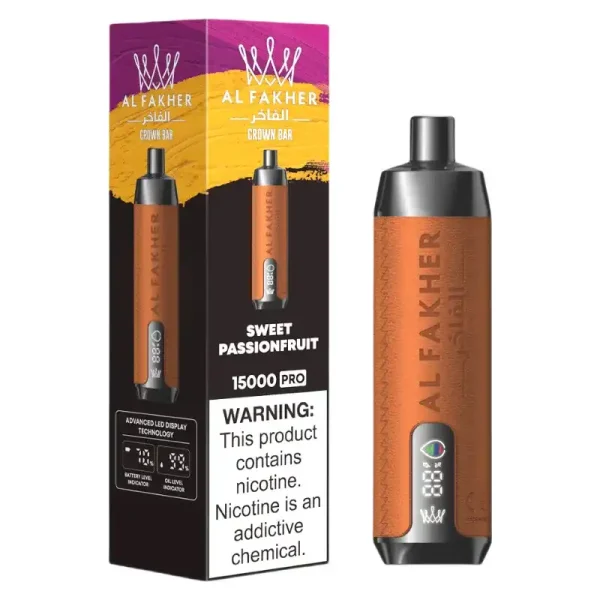 AL Fakher Crown Bar 15K Pro 15000 Puffs 2% 5% Nicotine 18 ML of E-liquid Battery and Ejuice Display Battery Rechargeable (Type-C) Disposable Vape