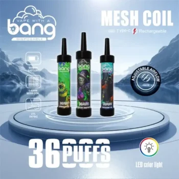 Bang 36K (36000) Puffs DTL LED Color Light 40ml E-liquid Type-C Charging 0% 2% 3% 5% Nicotine Disposable Vape Pen