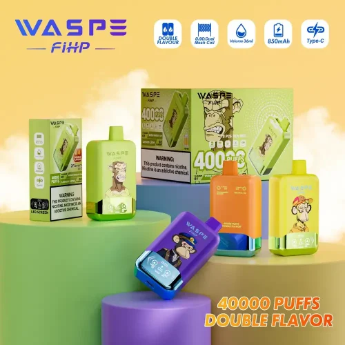 Home 7 WASPE FIHP Double Flavor 40K (40000) Puffs Smart LED Display 2% 5% Nicotine 36mL E-liquid 850mAh Rechargeable Battery Disposable Vape